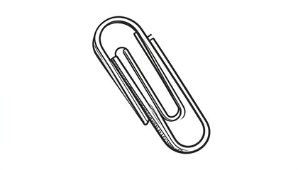 Fototapeta premium An isolated, slightly angled sketch of a shiny, metal paperclip on a white background with hatch shading details