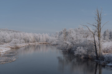 FROSTY WINTER - Snow along the river banks and morning rime on the trees 