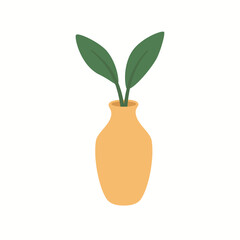 Minimal Home Vase With Green Leaves Illustration