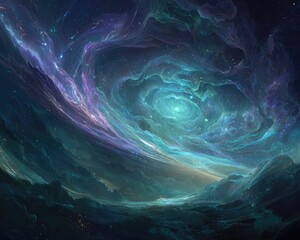 Mystical Space Nebula With Glowing Clouds