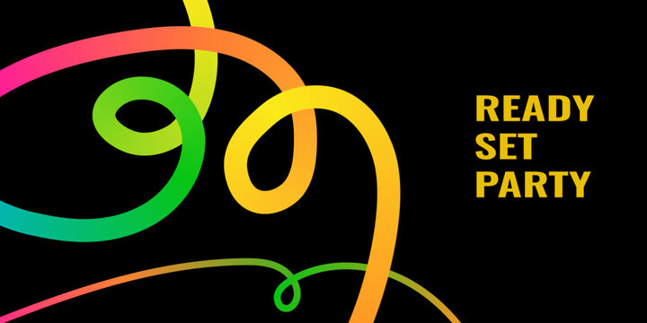 Celebration Ready Set Party Graphic with Colorful Swirls on Black Background