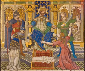 Fotobehang Jezus Christus London - The tyled mosaic of Salomon Judgment (Just Judgment) in Westminster cathedral designed by Clayton and Bell (1912).  © Renáta Sedmáková