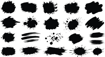  Grid of black ink splatters, brush strokes, and smudges on white background