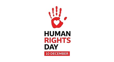 Obraz premium Human rights day with a red handprint and heart on a white background for december tenth event