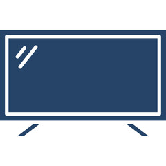 Simple Flat Icon of a Television Set in Deep Blue Color with a White Outline and Stand on a...
