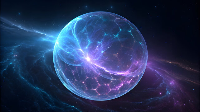 Glowing orb of cosmic energy in deep space