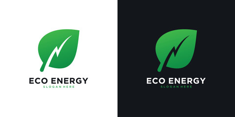 Eco energy logo design with leaf and electric
