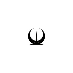 Fototapeta premium Abstract minimalist black logo design with curved crescent shapes against white