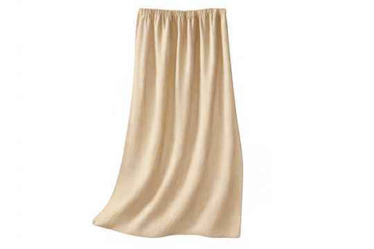 Beige window curtain hanging, a pleated textile panel - Powered by Adobe