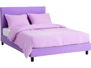 Modern bed with white sheets and pillows isolated on transparent background, ideal for bedroom and furniture visuals.