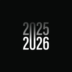2025 to 2026 modern minimalistic new year transition design with elegant silver gradient typography