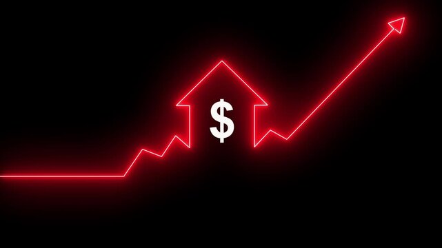 Home icon house sign neon lights animation with dollar icon. Neon House, home building animation. Neon home business graph icon animation.