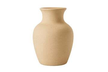 Unglazed beige earthenware vase isolated transparent background
