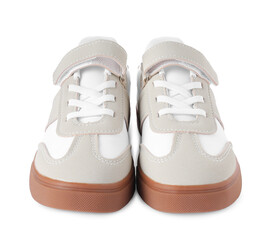 Pair of kid's sneakers isolated on white. Stylish shoes