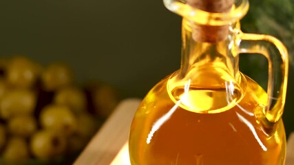Olive oil preparation in a sunny kitchen with fresh ingredients all around