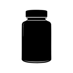 Silhouette of a Black Pill Bottle with Lid on White Background