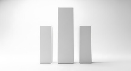 Three white rectangular pedestals of varying heights on a white background display stand
