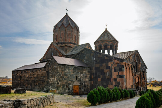 Armenian Hovhannavank monastery church with a cross on top of it