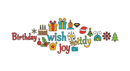 Celebrate every moment with festive birthday and holiday wishes, spreading joy with delightful icons and cheerful greetings