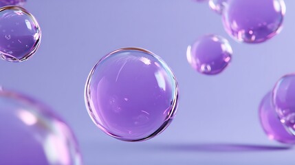 Nice photo of abstract background with purple glass spheres floating in the air.