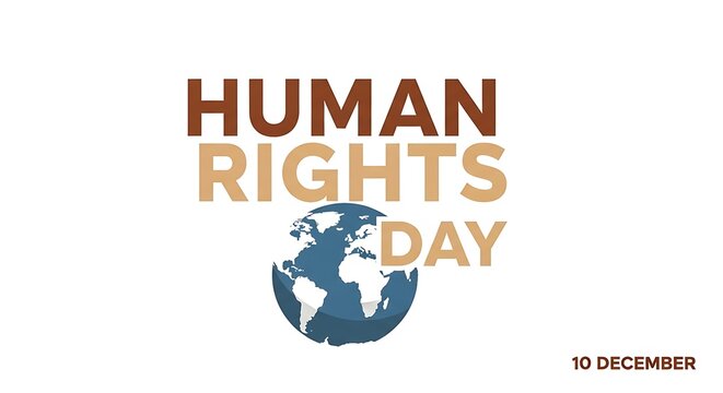Human rights day poster with earth globe and date of december tenth on a white background design