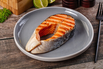 Grilled salmon firsh fillet steak