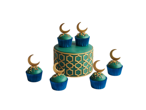 Eid Cake with Crescent Moon Decoration Isolated on Transparent Background