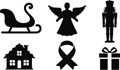 Christmas and holiday silhouette icons set on white background