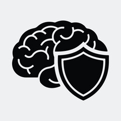 Silhouette brain shield depicts mental health protection vector illustration