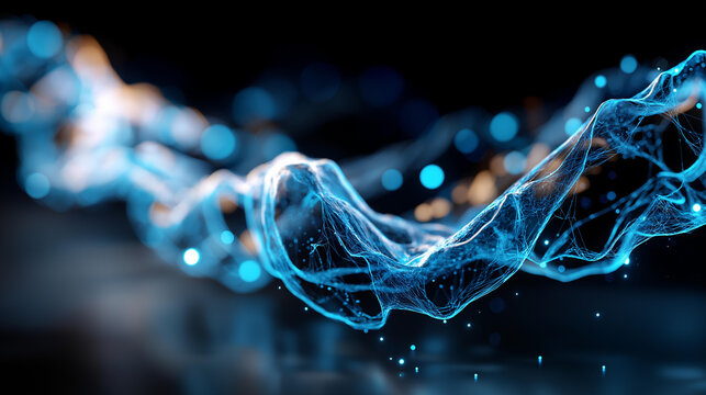 Abstract futuristic technology data wave background faceless glowing blue wave heavily defocused AI technology background digital network visualization innovation concept info