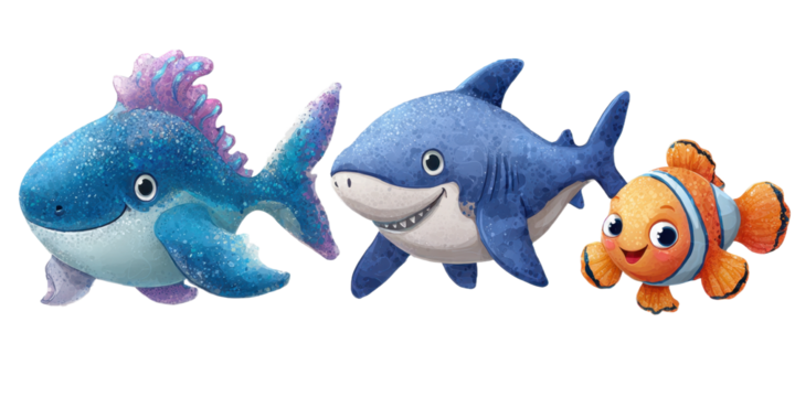 Playful Cartoon Fishes Isolated Vector Illustration on Transparent Background