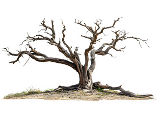 Fototapeta premium Large dead tree with wide branches isolated on transparent background, ideal for environmental or fantasy projects.