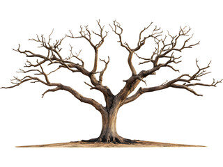 Fototapeta premium Large dead tree with wide branches isolated on transparent background, ideal for environmental or fantasy projects.