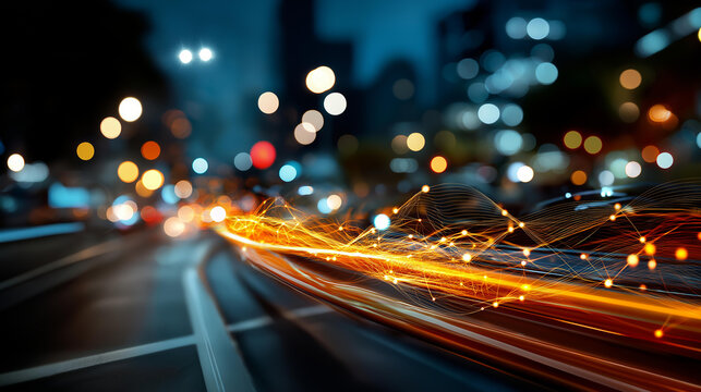 Living data pathways visualization faceless dynamic information flow defocused network connections background data streams representation digital transformation information