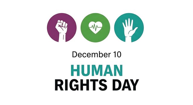 Human rights day december tenth with fist heart and hand icons in circles on a white background theme