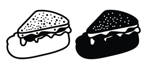 Delicious sandwich icons in outline and solid black styles offer versatile visual appeal for food branding and menus