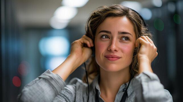 Faceless woman putting headphones in server room defocused data center background disaster recovery planning minimal downtime assurance data analytics monitoring performance