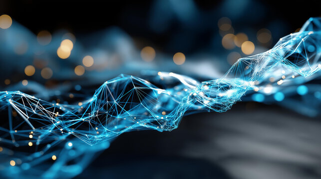 Abstract futuristic technology data wave background faceless glowing blue wave heavily defocused AI technology background digital network visualization innovation concept info
