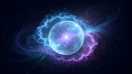 Vibrant nebula with glowing core and electric energy swirls