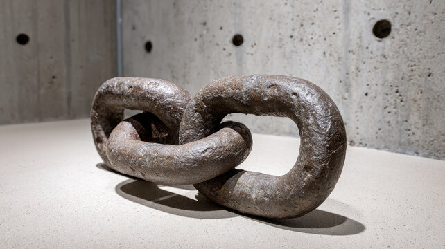 Rustic metal chain link on concrete background