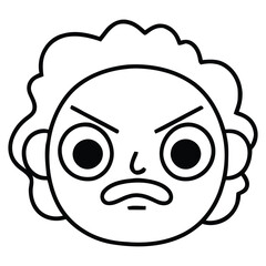 Expressive cartoon face conveying frustration and anger with bold black outlines and simple design, perfect for conveying negative emotions in communication projects.