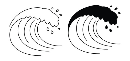 Dynamic ocean wave crashing powerfully with spray and motion, depicted in bold graphic styles for impactful design.