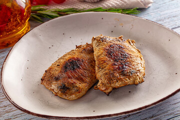 Roasted pork schnitzel steak piece