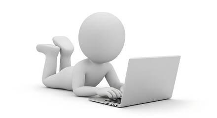 Simple 3D Human Figure with Open Laptop