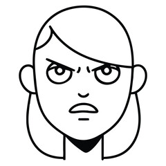 Frowning woman face with angry expression, representing frustration, annoyance, or disapproval in a minimalist style illustration