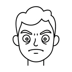 Distressed man's face with wide eyes and furrowed brow expressing worry and shock in a simple line art style