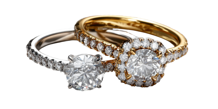 Stack of Luxury Gold and Silver Rings with Diamond Embellishments