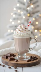 Cozy Holiday Coffee Scene with Chocolate Pieces and Soft Daylight 