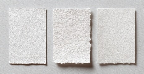 Three rough, white paper rectangles on a neutral backdrop