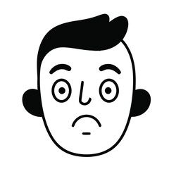 Expressive cartoon face conveying worry and concern with wide eyes and downturned mouth, perfect for illustrating emotional states.